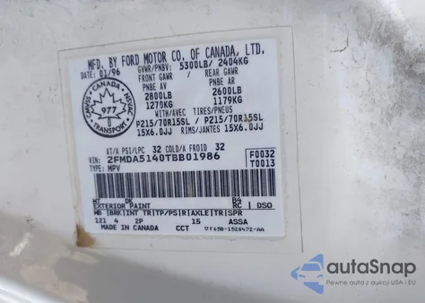 1996 Ford Windstar Wagon from USA, damaged, VIN 2FMDA5140TBB01986